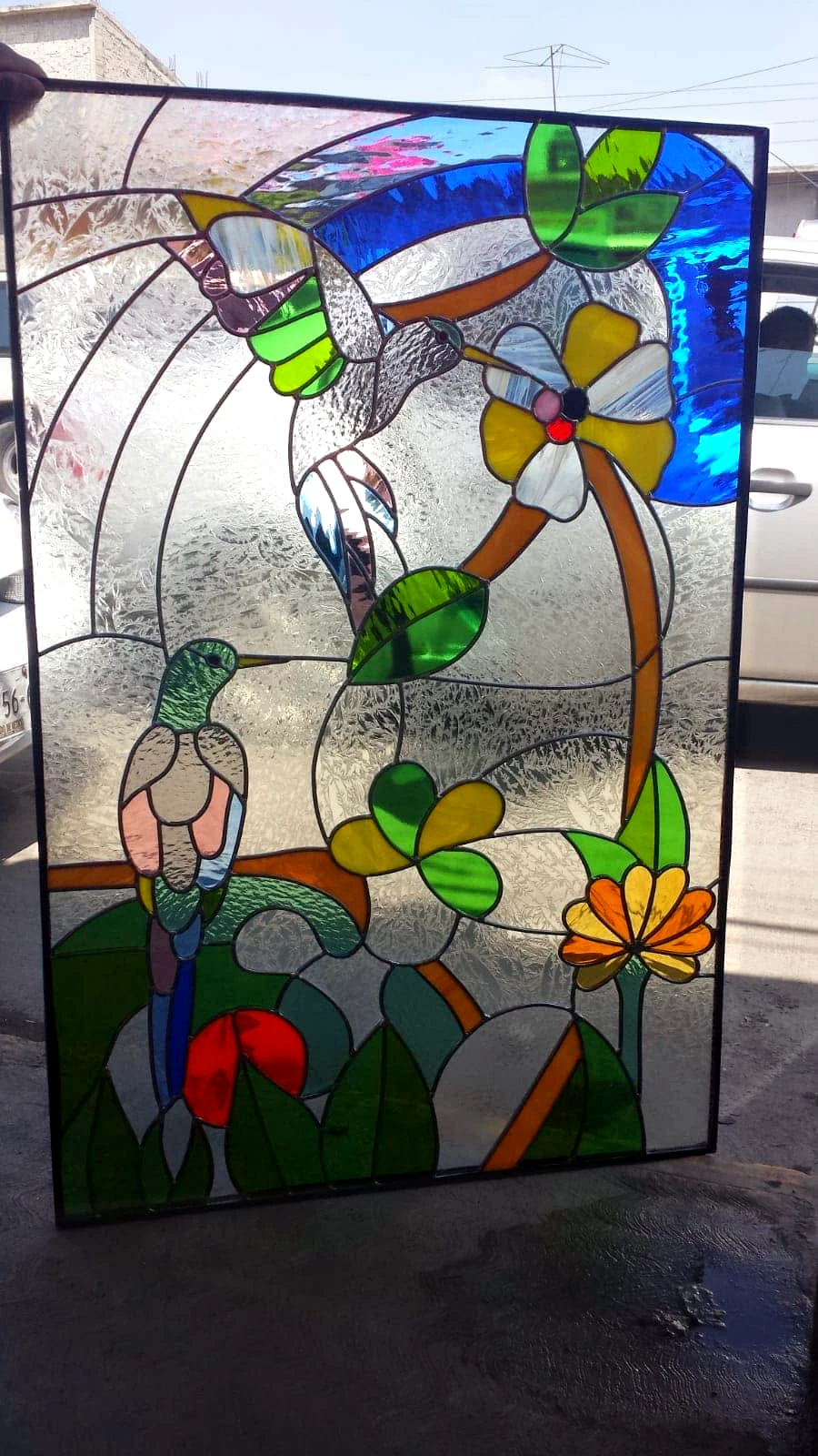 Vitral con colibríes